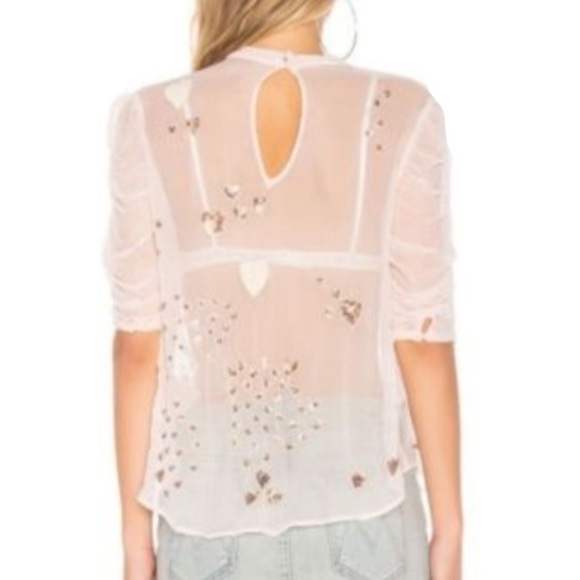 Free People So In Love Sheer Sequin and Embroidered Blouse Medium Retail $148 - Picture 3 of 7